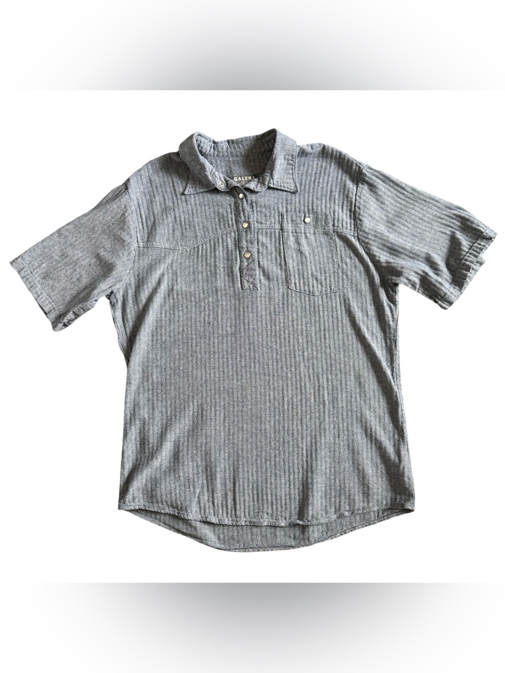 Galena Gray Herringbone Snap Henley Shirt Short Sleeve XL NWOT